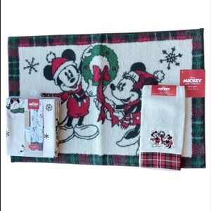 🆕 DISNEY Mickey and Minnie Shower Curtain Bath Rug  Hand Towel Bathroom Set